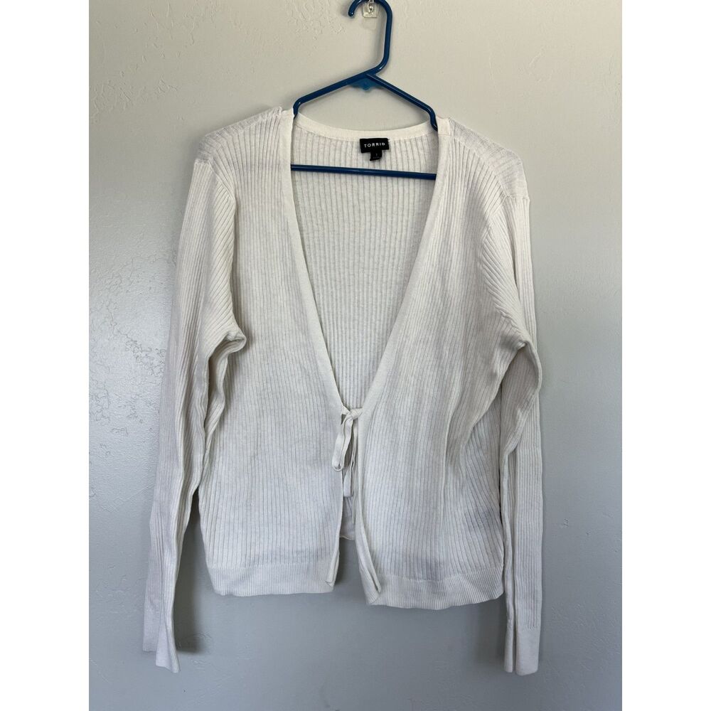 Torrid White Ribbed Knit Tie Front Cardigan Long Sleeve Sweater Plus Size 1X